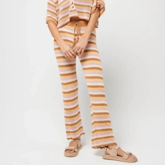 l*space Pants - L*Space NWT Turn The Tide Crochet Pants in Cancun Stripe, White, Pink, Brown L